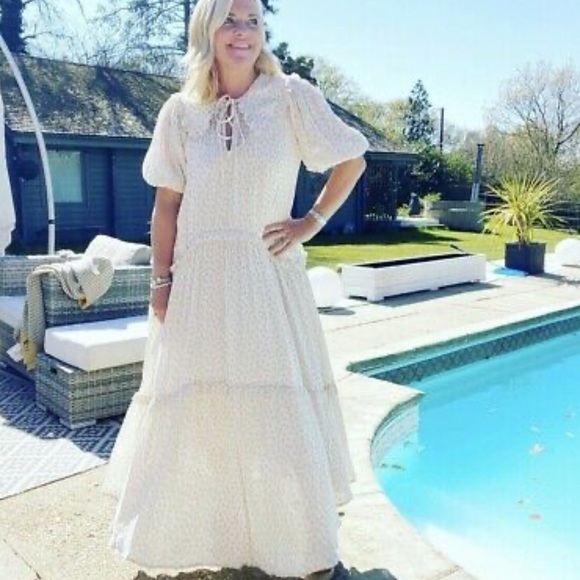 ZARA Floral Printed Muslin Midi Dress Ecru Beige - Picture 13 of 16